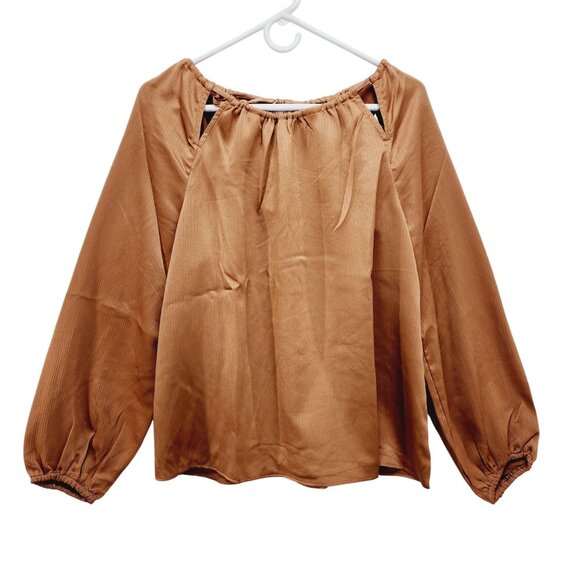 Jessica Simpson Womens Long Sleeve Off-Shoulder Blouse Size L Copper - Picture 1 of 12